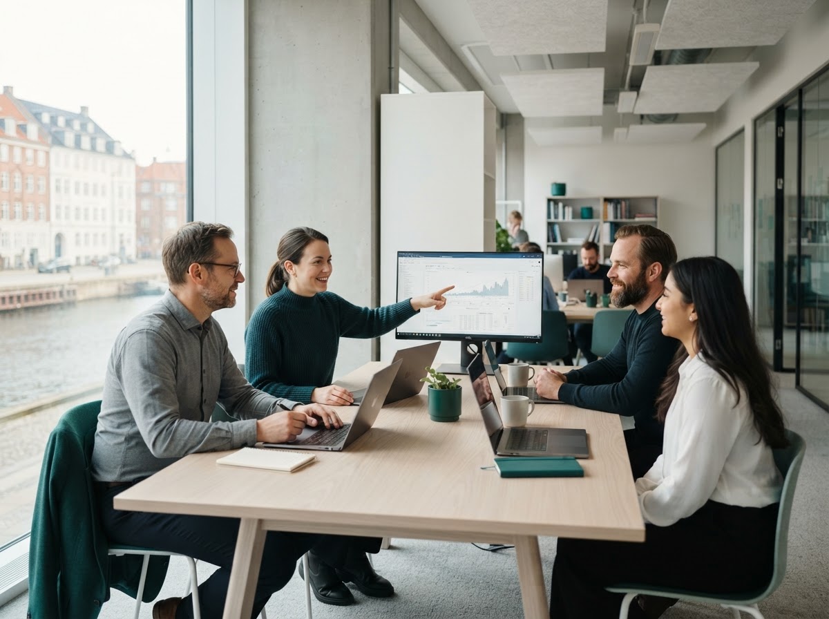 Nordisk Dagblad team der arbejder med dataanalyse og porteføljemodeller